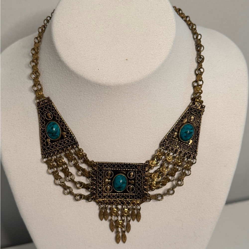Elegant Medieval styleTurquoise and Gold Statement Necklace